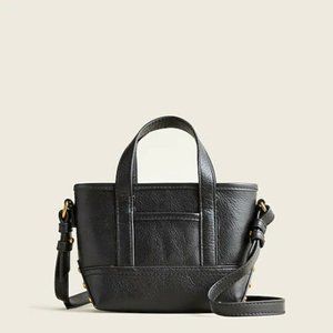 New J Crew Black Leather Mini Montauk Tote Crossbody Bag 5 " H x 6" W x 3.5" D